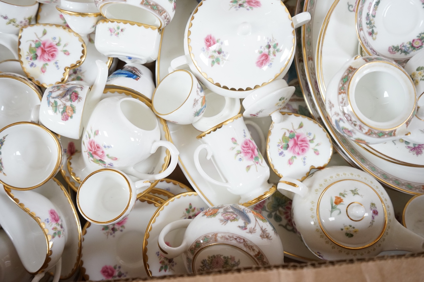 A large collection of Wedgwood and Coalport miniature tea wares, largest piece 24cm wide